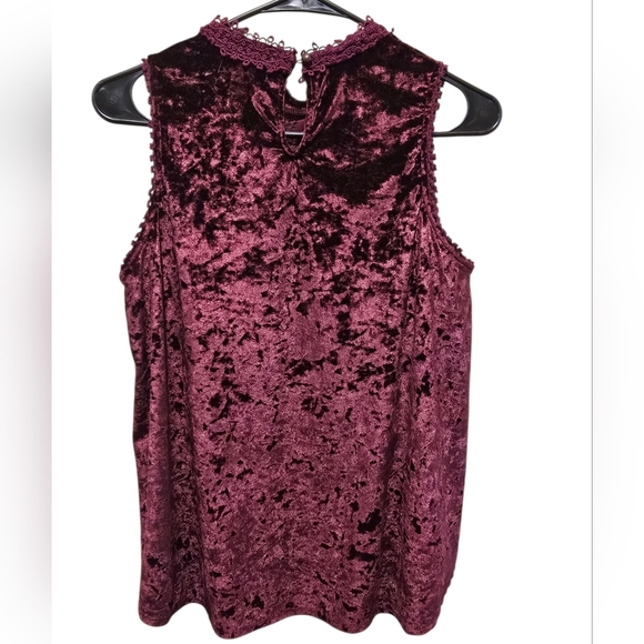 Altar'd State Burgundy Crushed Velvet And Lace Sleevless Top - Picture 4 of 8